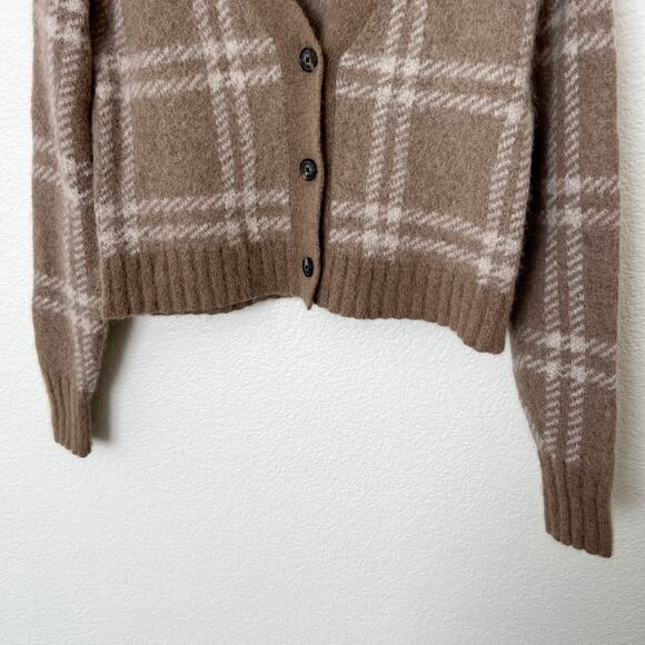 Everlane Size XS Beige Plaid V-Neck Alpaca Wool Blend Cropped Cardigan Sweater - Picture 10 of 12
